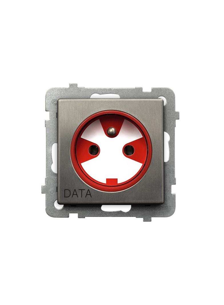 SONATA STAL INOX Gniazdo pojedyncze z uziemieniem DATA z kluczem uprawniającym kolor stal inox GP-1RMZK/m/37 OSPEL
