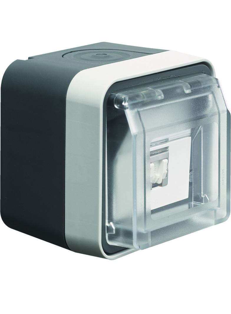 BERKER W.1 Gniazdo UAE 8 RJ45 kat.6 z pokrywą kompletne IP55 szary 14093505 HAGER