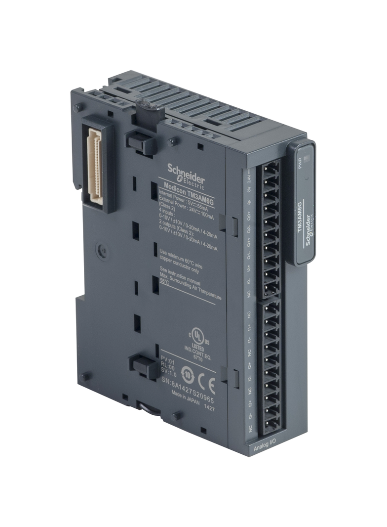 Modicon TM3, moduł we/wy analogowych, 4 wejśca, 2 wyjścia prąd/napięcie, zaciski sprężynowe