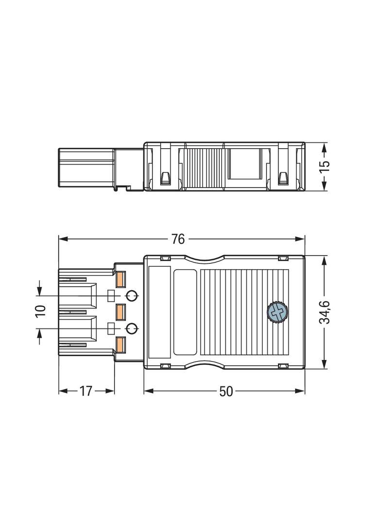 WINSTA wtyk 3-torowy z obudową odciążającą naciąg czarny