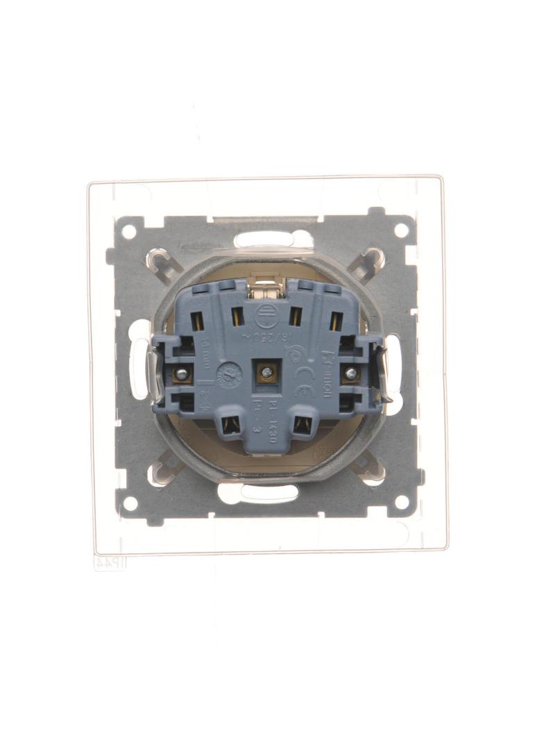 Simon 54 Gniazdo Schuko IP44 z przesłonami z uszczelką ramki 16A z. śrub. klapka transp. kremowy