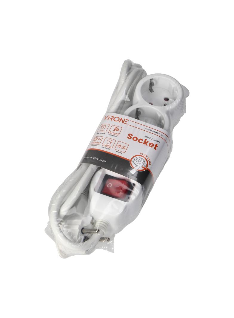 Przedłużacz 3-krotny 2P+Z (Schuko) z wyłącznikiem, 1,5m H05VV-F 3x1,5mm2, Imax=16A, płaska wtyczka,