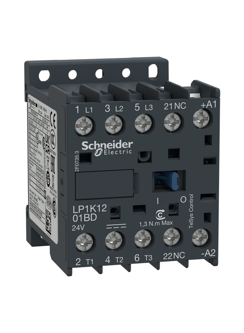 Stycznik mocy, TeSys K, 12A, 3P, 1NC, cewka 24VDC, zaciski skrzynkowe LP1K1201BD