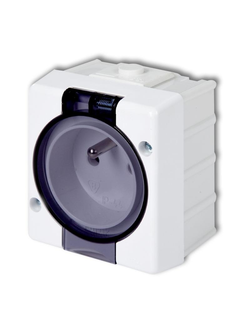 SENIOR Gniazdo pojedyncze z uziemieniem 2P+Z (klapka dymna) biały