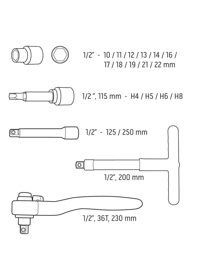 Klucze nasadowe 1000V, 19szt.