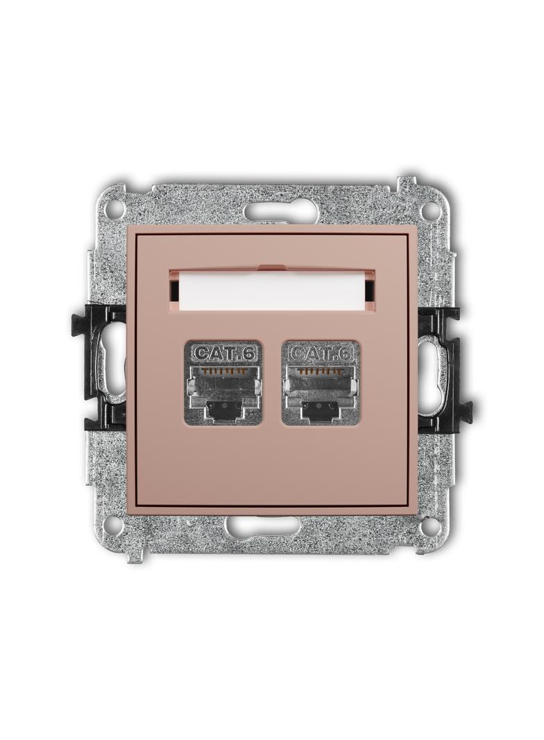 ICON Mechanizm gniazda komputerowego podwójnego 2xRJ45, kat. 6, ekranowany, 8-stykowy łososiowy