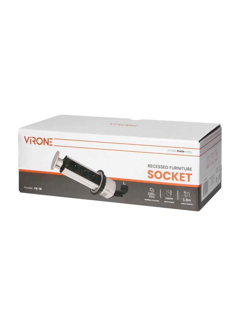 Gniazdo meblowe O8cm wysuwane z blatu, z przewodem 1,8m, 3x2P+Z