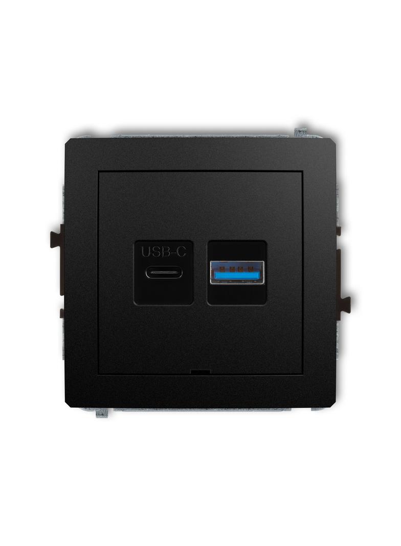 DECO Mechanizm ładowarki USB podwójnej USB C + USB A, 20W max., bez pola opisowego czarny mat