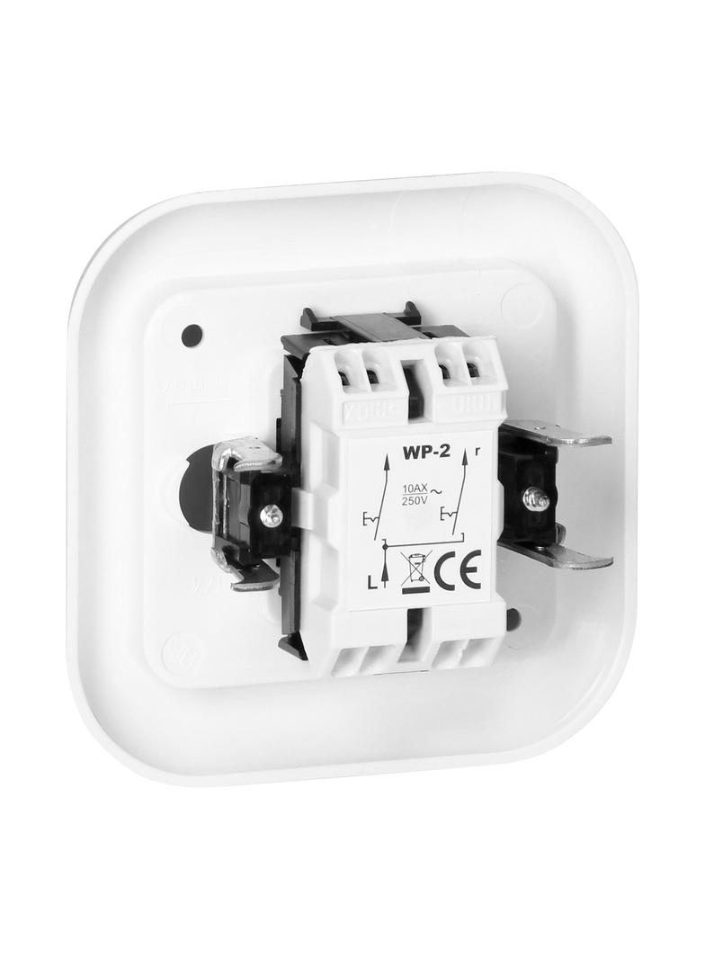 Łącznik podwójny podtynkowy 10A, 250V, świecznikowy, FAN, biały