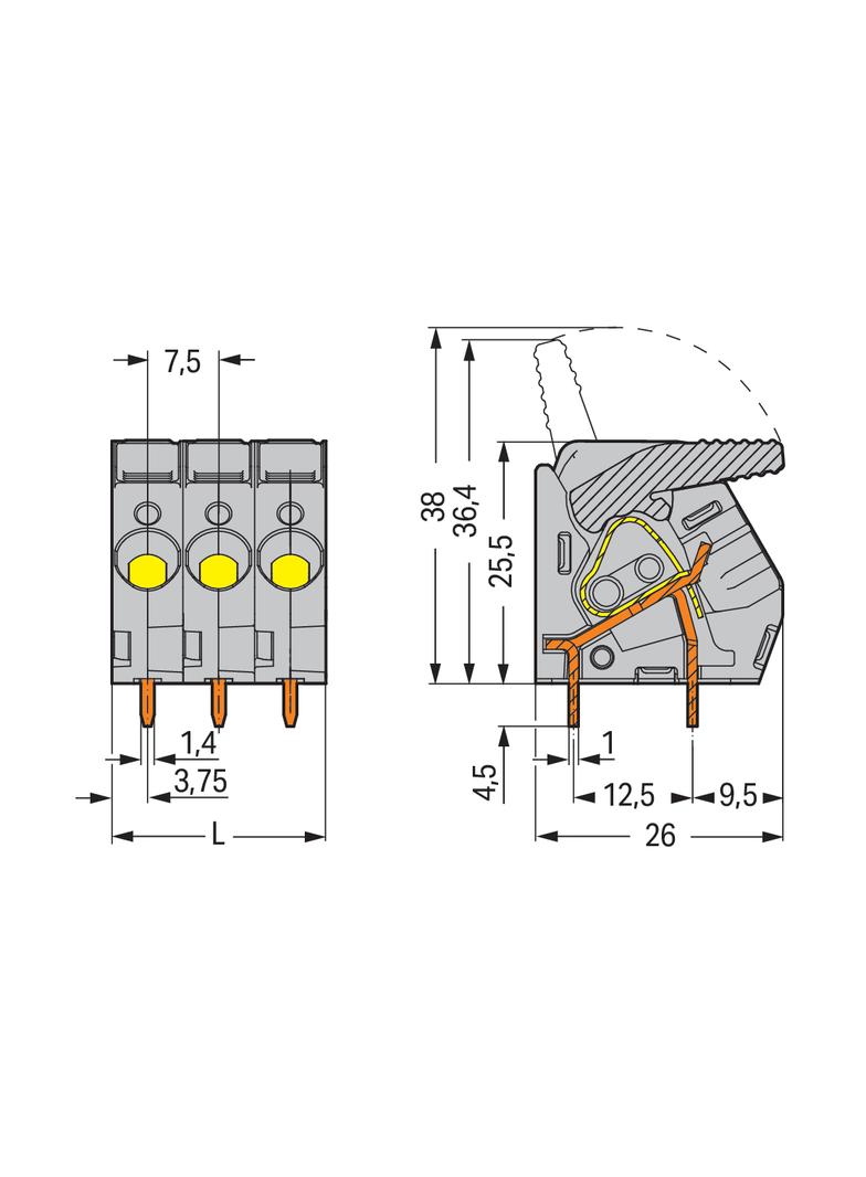 złączka do płytek drukowanych GR.2706 3-Pol. 6MM2/7.5MM czarna