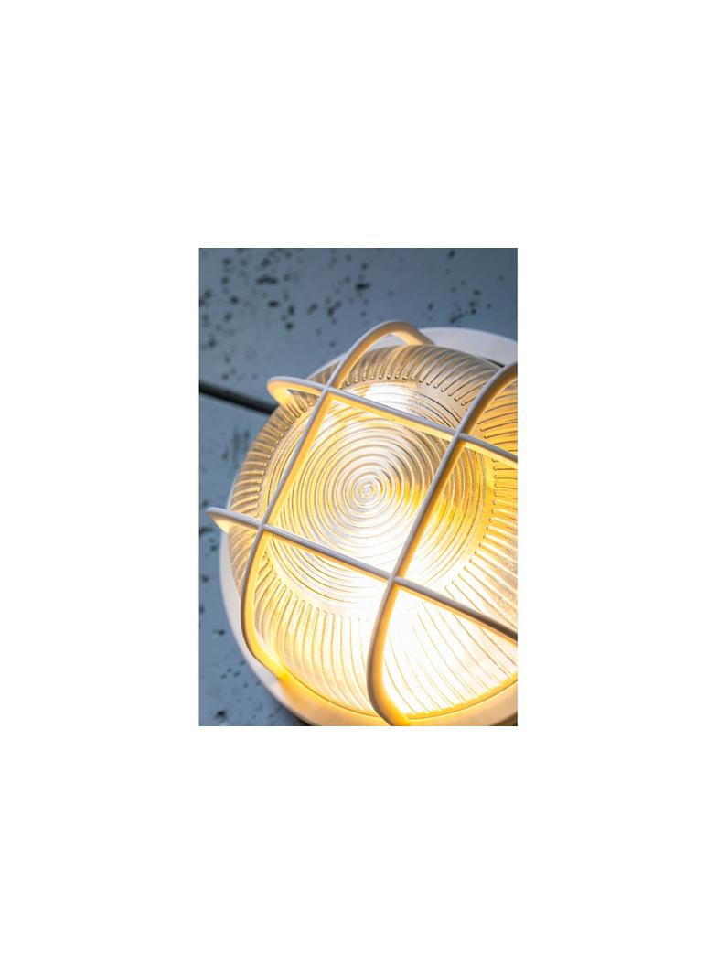 OPRAWA KANAŁOWA IBIZA, OKRĄGŁA Z KRATKĄ, MAX. 60W, E27, KORPUS BIAŁY ABS, KLOSZ SZKLANY, IP44