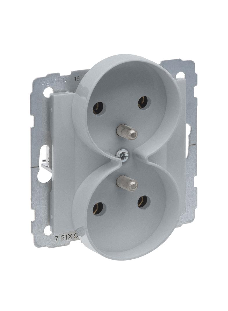 Suno Gniazdo Podwójne Z Uziemieniem 2x2P+Z 16A 250 V Zaciski Śrubowe Możliwość Montażu W Ramkach Wielkorotynych Aluminium 721391 LEGRAND