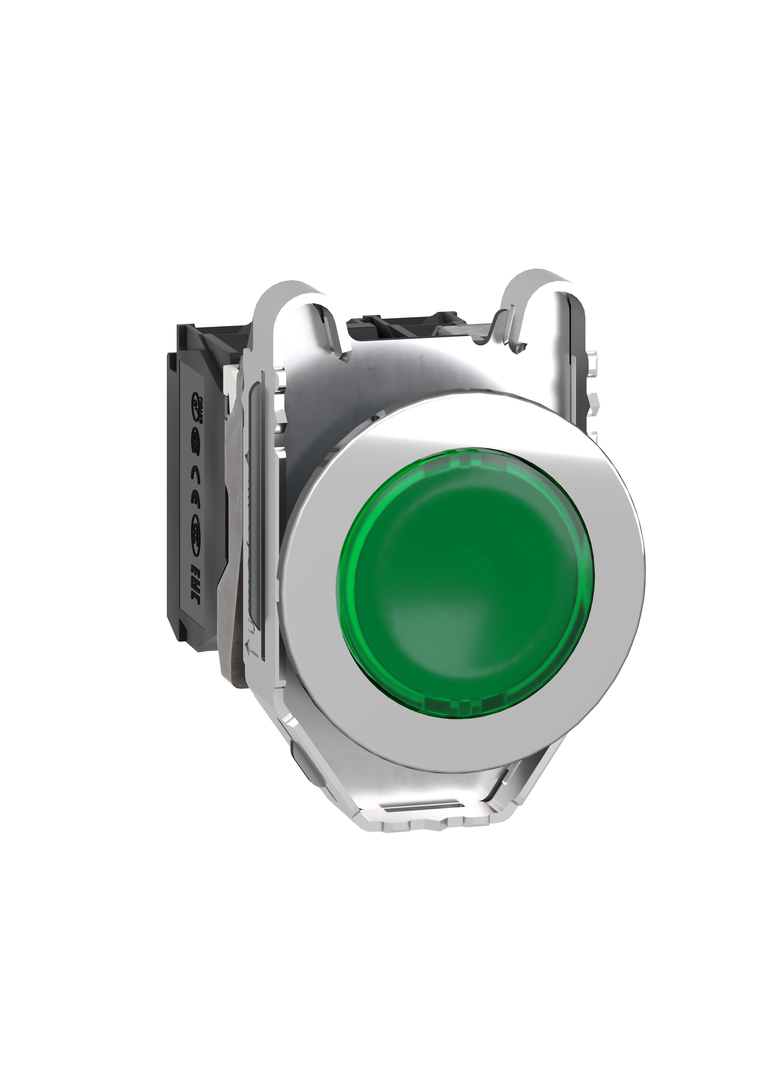 Harmony XB4 Przycisk podświetlany zlicowany metal zielony fi30 zintegrowana dioda LED 230V AC 1Z + XB4FW33M5 Schneider