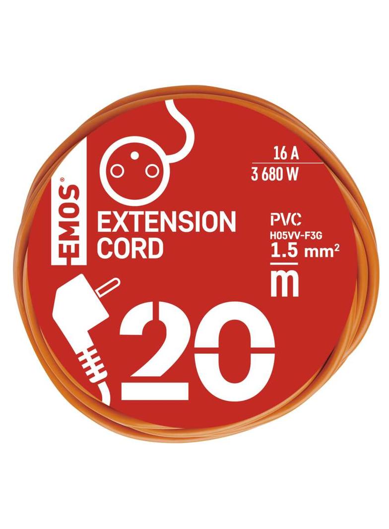 Przedłużacz 1 gniazdo, 20m, 3× 1,5mm, pomarańczowy P01120 EMOS