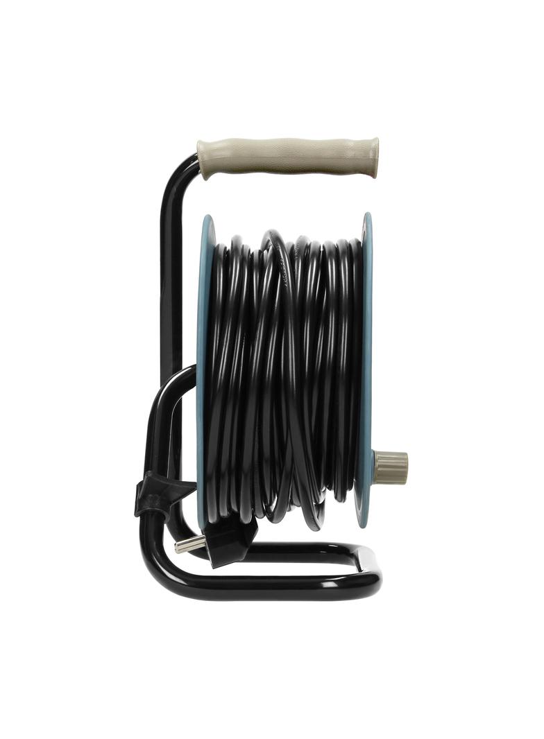 Przedłużacz bębnowy MINI, 4 gniazda 2P+Z (Schuko), metalowy stojak, polwinit H05VV-F 3x1mm2 , długość15m, szary OR-AE-1339/G(GS) ORNO