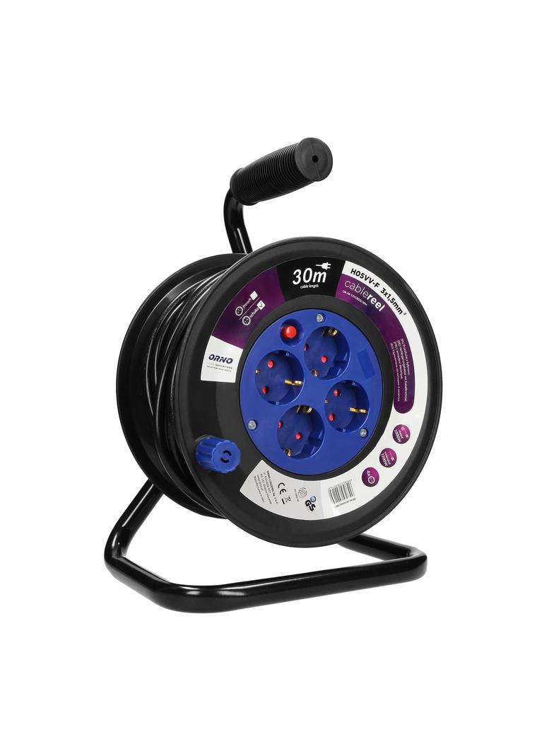 Przedłużacz bębnowy 4 gniazda (Schuko) kabel PVC H05VV-F 3x1.5mm2 długość - 30m Termik Prz OR-AE-131