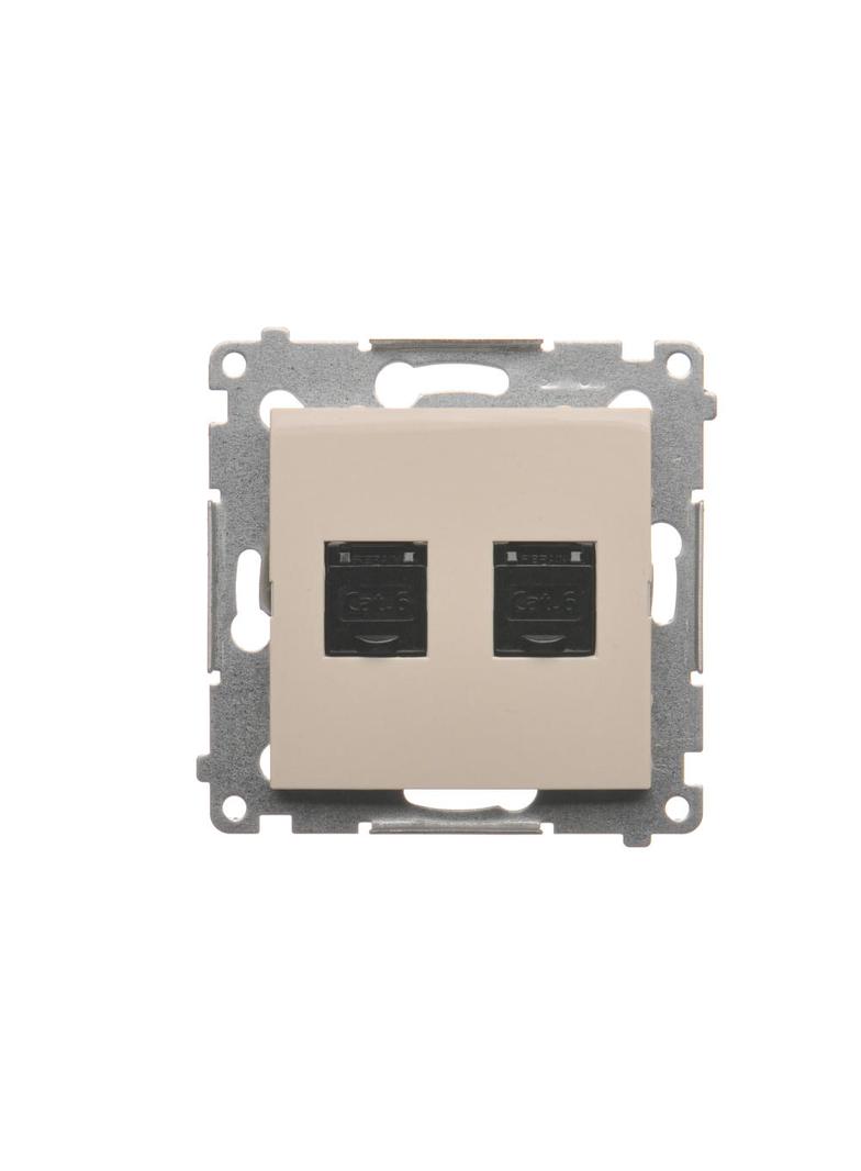 Simon 54 Gniazdo komputerowe podwójne RJ45 kategoria 6 z przesłoną przeciwkurzową kremowy