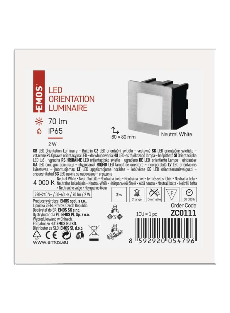 Orientacyjna oprawa LED, do wbudowania, kwadrat 1,5W NW IP65 ZC0111 EMOS