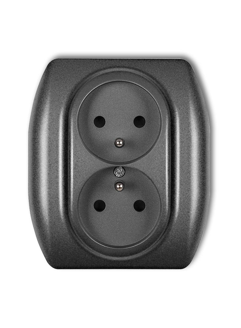 TREND Gniazdo podwójne z uziemieniem 2x(2P+Z) (przesłony torów prądowych) grafitowy