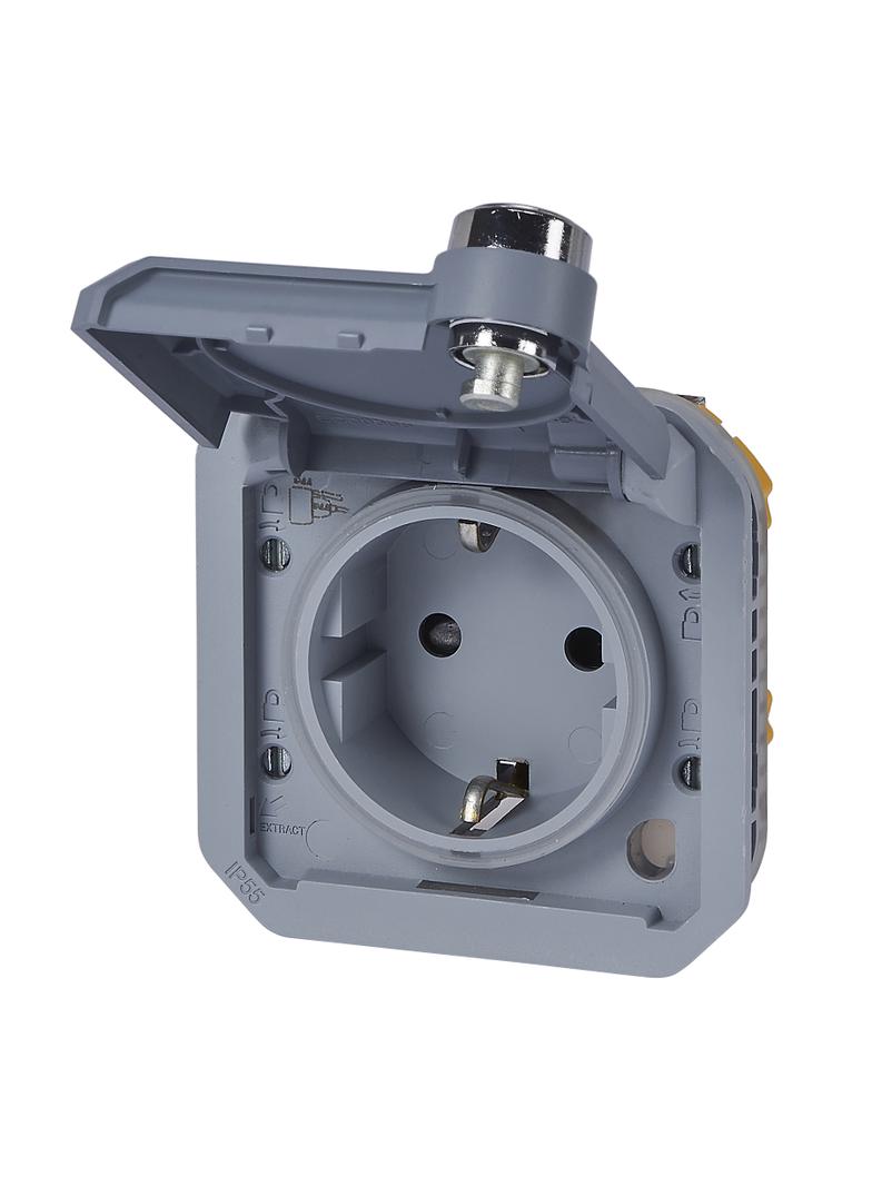 NOWE PLEXO - GN. SCHUKO 2P+Z NA KLUCZ ZACISKI AUTO MECHANIZM 16A-250V SZARE 069574L LEGRAND