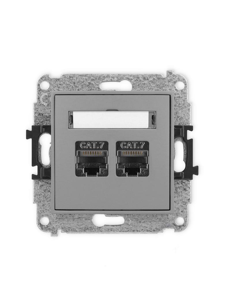 ICON Mechanizm gniazda komputerowego podwójnego 2xRJ45, kat. 7, ekranowany, 8-stykowy szary mat