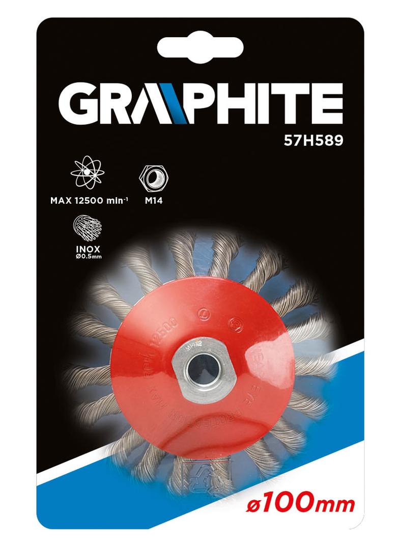 Szczotka druciana tarczowa odgięta 100 mm x M14, INOX