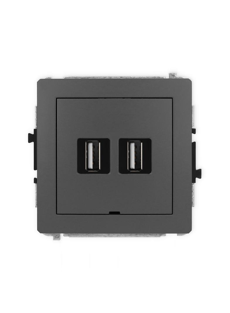 DECO Mechanizm gniazda podwójnego 2xUSB A-A 2.0, bez pola opisowego grafitowy mat
