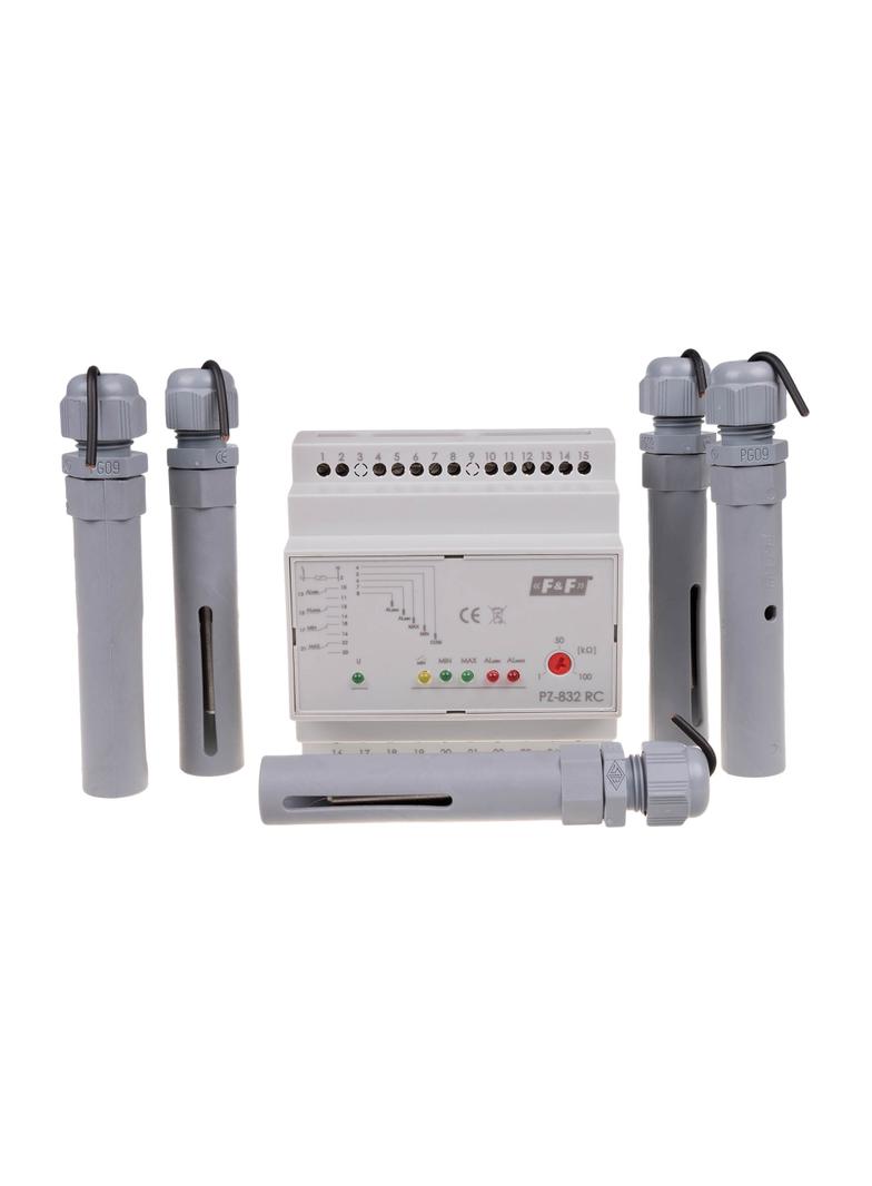 Przekaźnik kontroli poziomu cieczy z sondą PZ-832 RC, montaz na szynie DIN,styk: 4x1NO/NC 230V