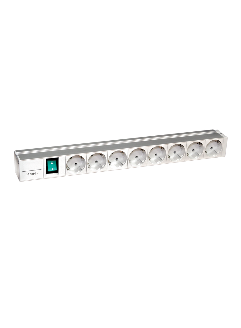 Panel UTE, typ B, 19x44, 8 gniazd, prof. aluminium 35°, 1U, LED, 230 VAC
