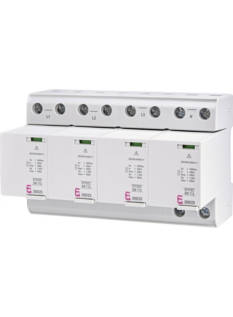 Ogranicznik przepięć T1+T2 (B+C) - bez prądu upływu TEC SM T12 300/25 4+0 002440572 ETI