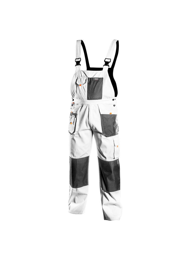 Spodnie robocze na szelkach, białe, HD, rozmiar LD/54