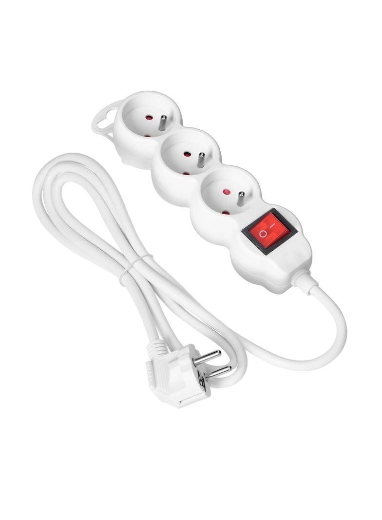 Przedłużacz 3x2P+Z,ON/OFF,1,4m, 3x1mm2, biały