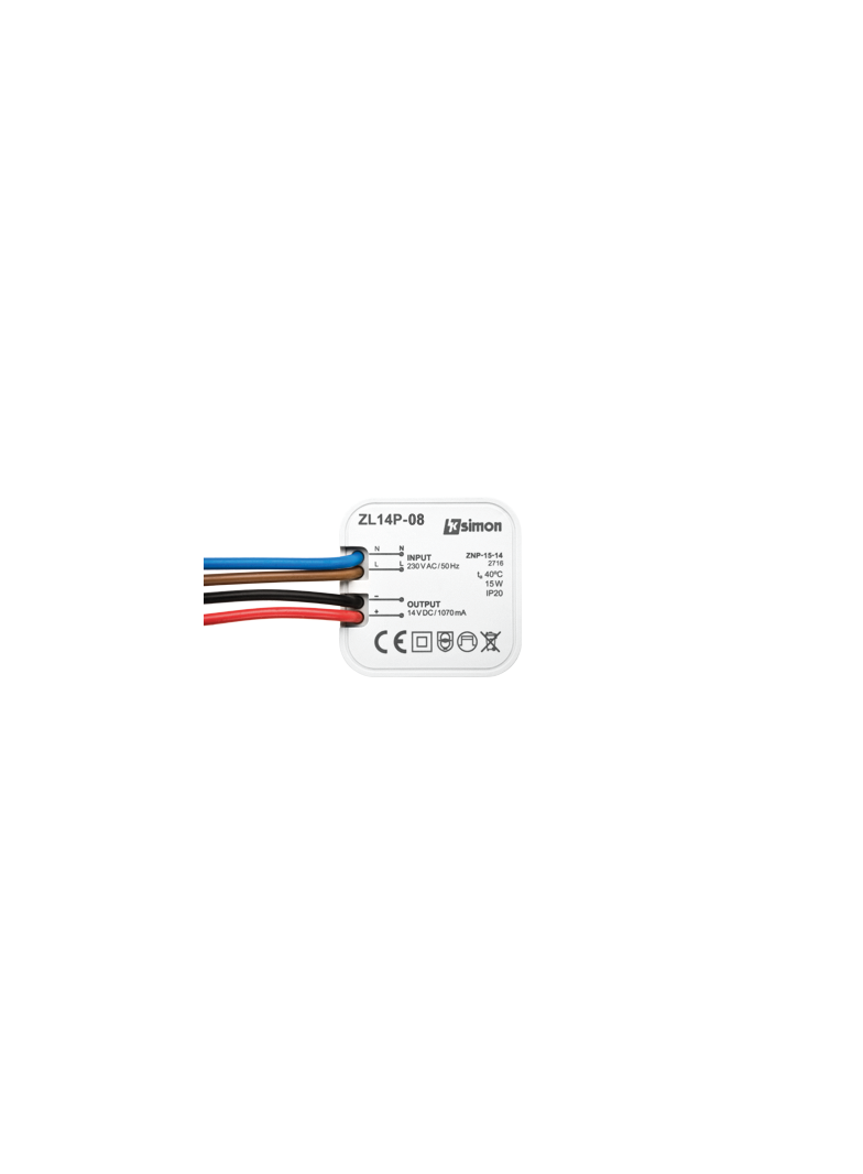 Simon 54 Zasilacz LED dopuszkowy 14V DC 8W ZL14P-08 KONTAKT