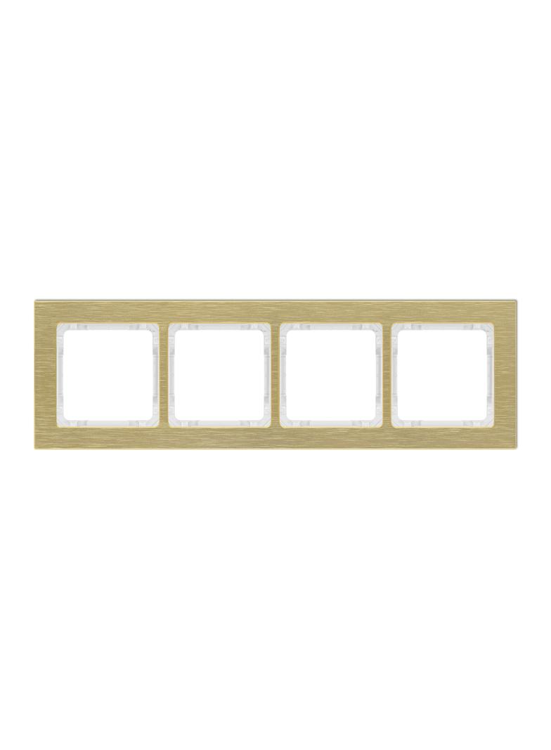 DECO Ramka uniwersalna poczwórna - aluminium szczotkowane (ramka: kolor mosiężny; spód: biały) mosię