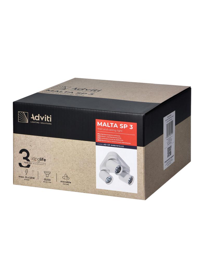 MALTA SP 3, oprawa ścienno-sufitowa, GU10 max. 3x12W, IP20, biała, trójkątna podstawa AD-OP-6483WGU10 ORNO