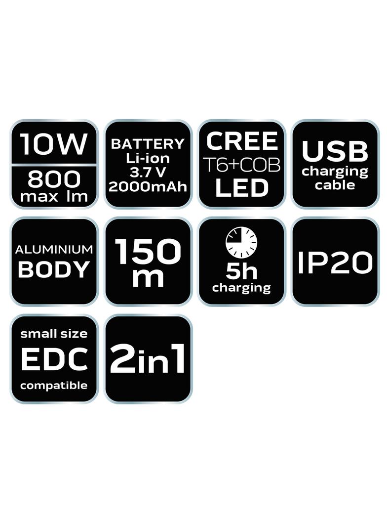 Latarka akumulatorowa USB 800 lm 2 w 1 CREE T6 LED