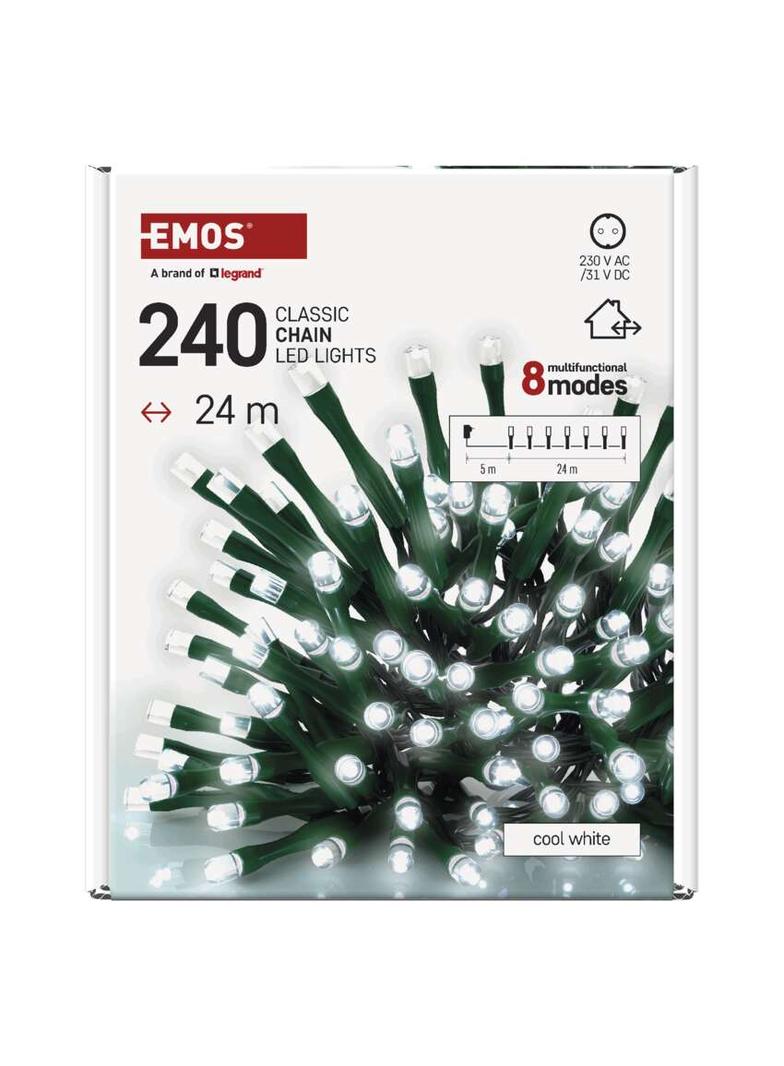 Lampki choinkowe Classic 240 LED 24m zimna biel IP44 8 programów timer D4AC25 EMOS
