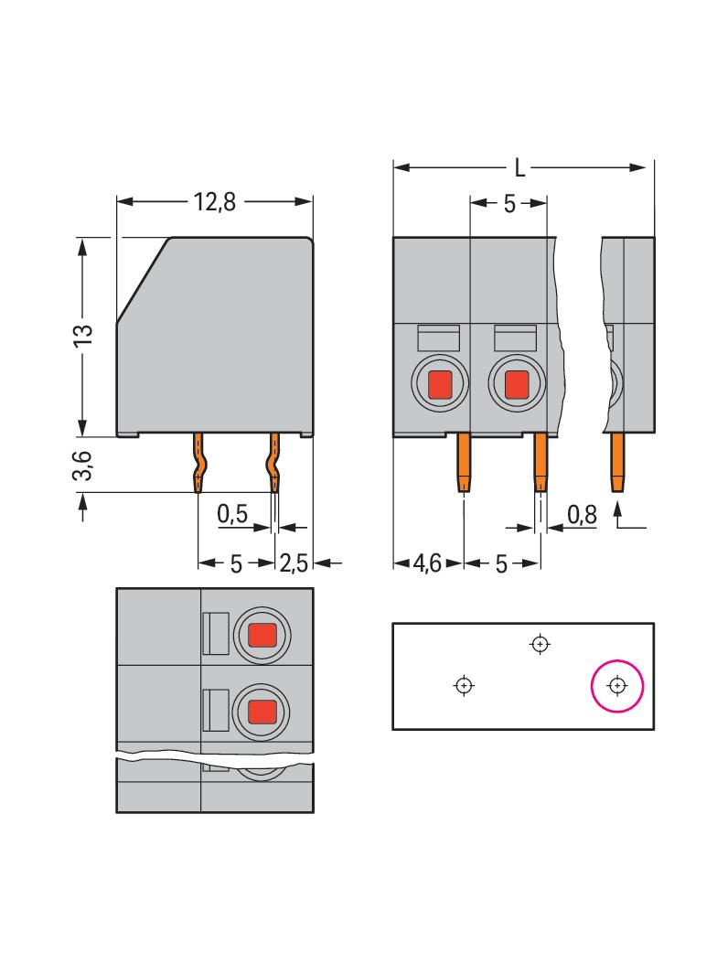 listwa zaciskowa do pł. drukowanych 4-bieg. szara raster 5mm