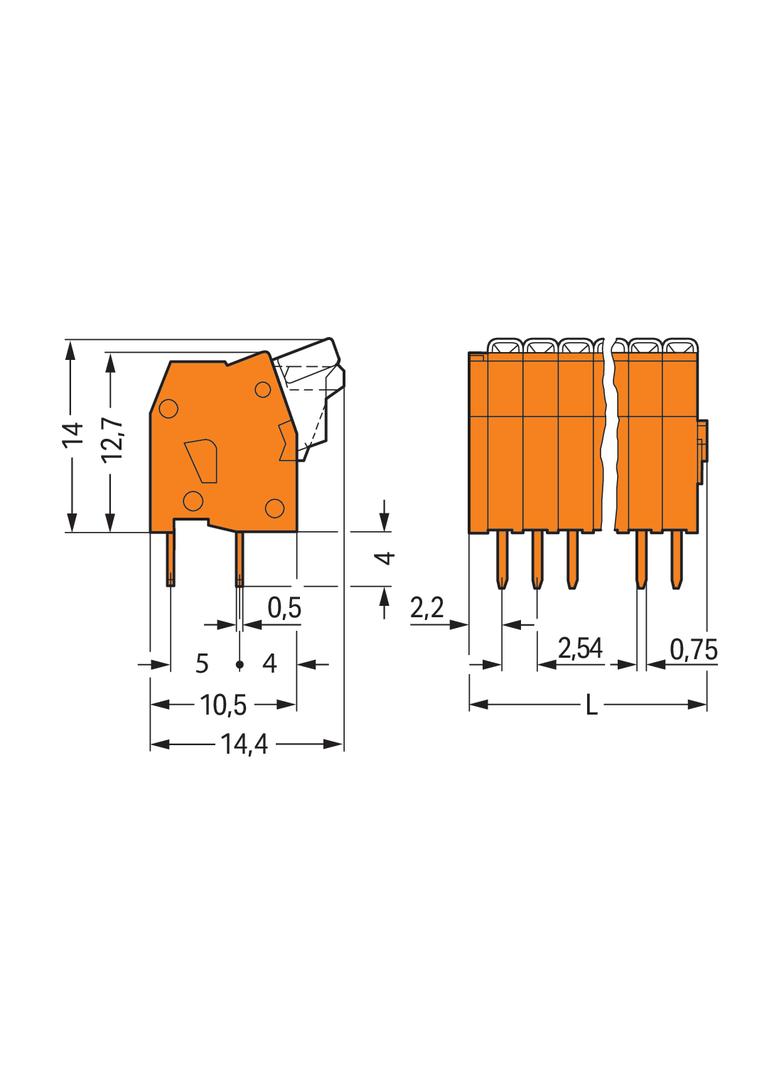 listwa zaciskowa do pł. drukowanych 24-bieg. pomarańczowa raster 2,54 mm