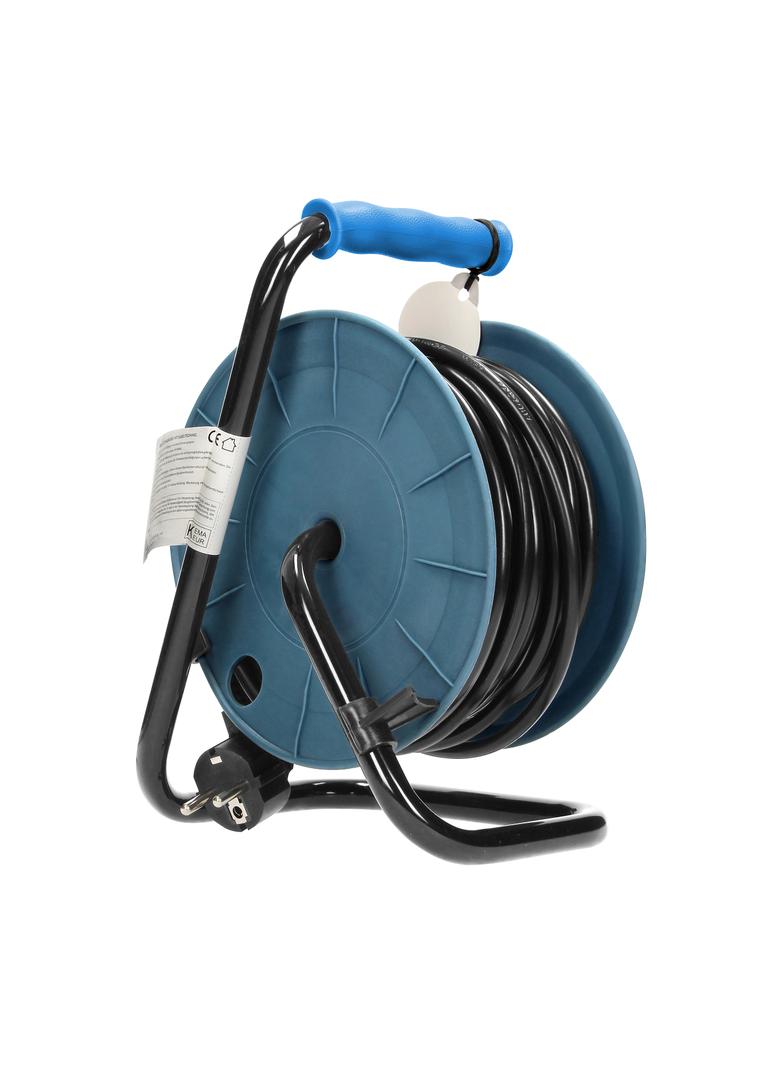 Przedłużacz bębnowy MINI, 4 gniazda 2P+Z (Schuko), metalowy stojak, polwinit H05VV-F 3x1mm2 , długość 15m, turkusowy OR-AE-1339/T(GS) ORNO