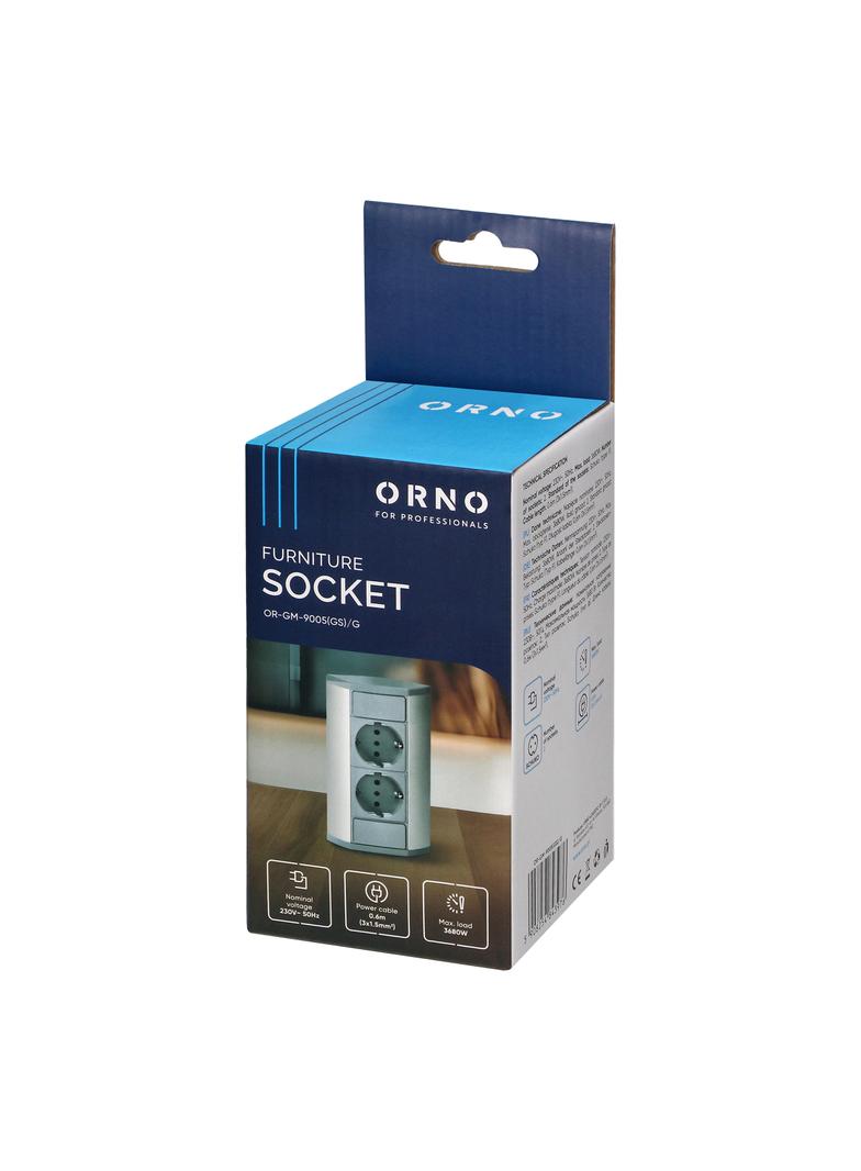 Gniazdo meblowe 2x2P+Z (Schuko), szaro-srebrne OR-GM-9005(GS)/G ORNO