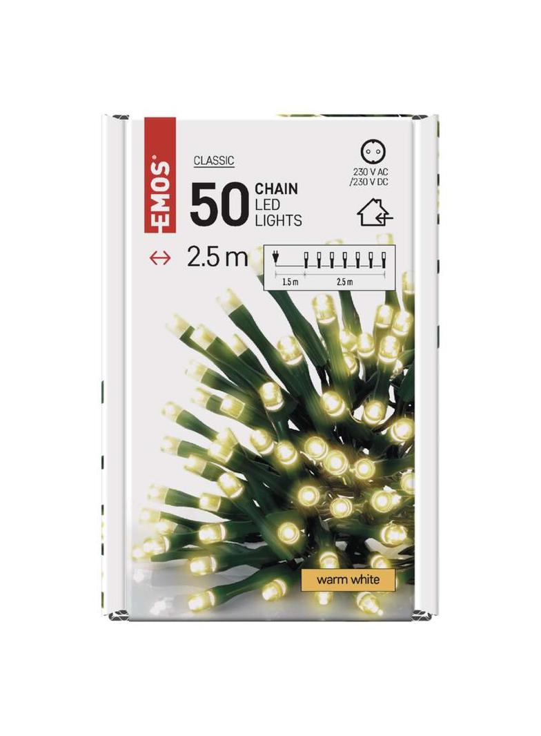Lampki choinkowe świąteczne CLASSIC 50 LED 2,5m ciepła biel wewnętrzne D4GW01 EMOS