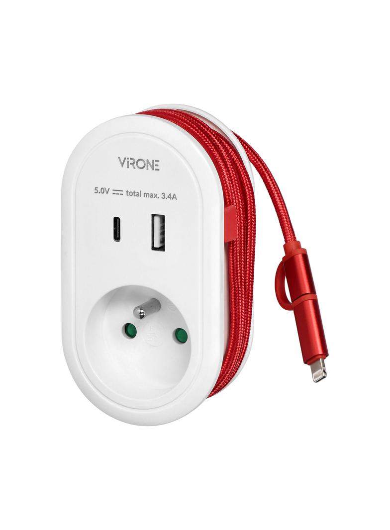 Adapter 1x z ładowarką USB (Typ A+C) 5V DC/ 3,4A z dodatkowym kablem ładującym (typ C + Light CS-2 O