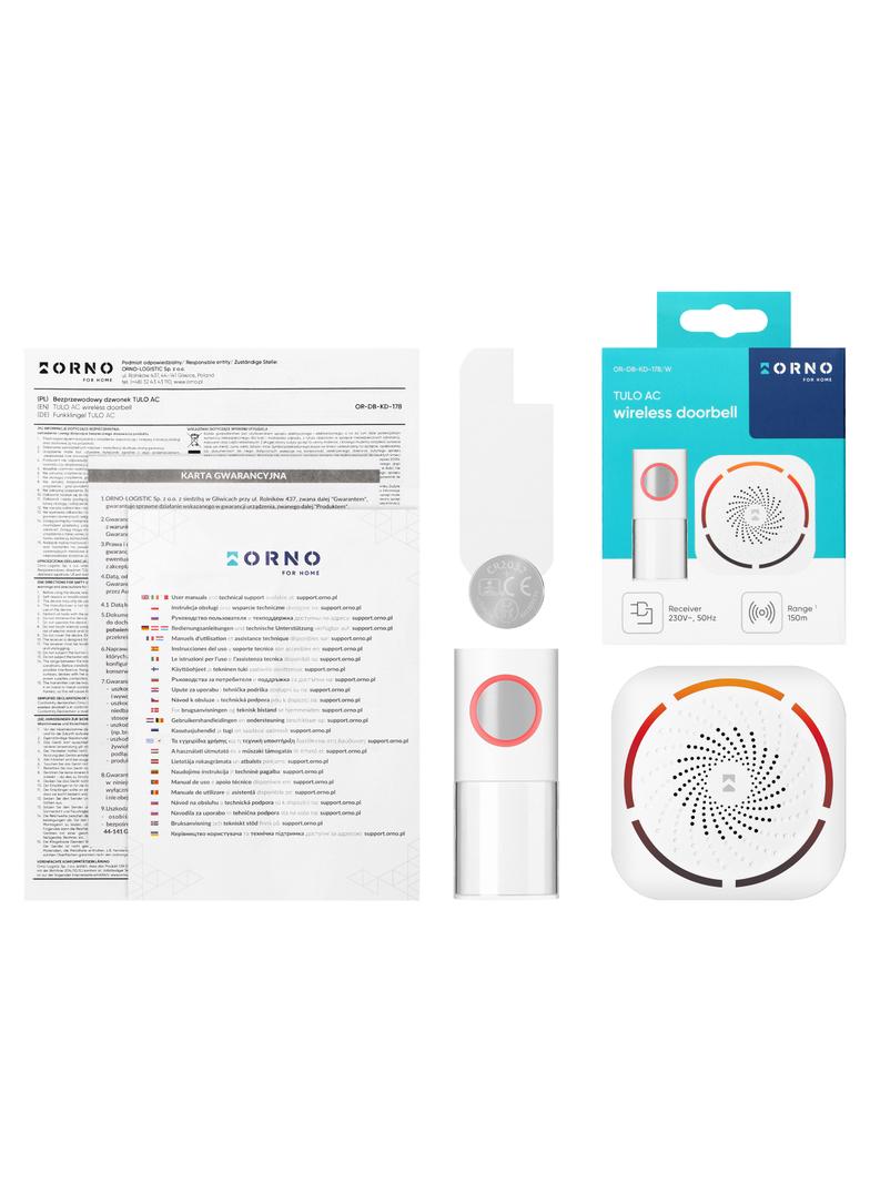 TULO AC, dzwonek bezprzewodowy sieciowy, learning system, 36 dźwięków, 150m, biały