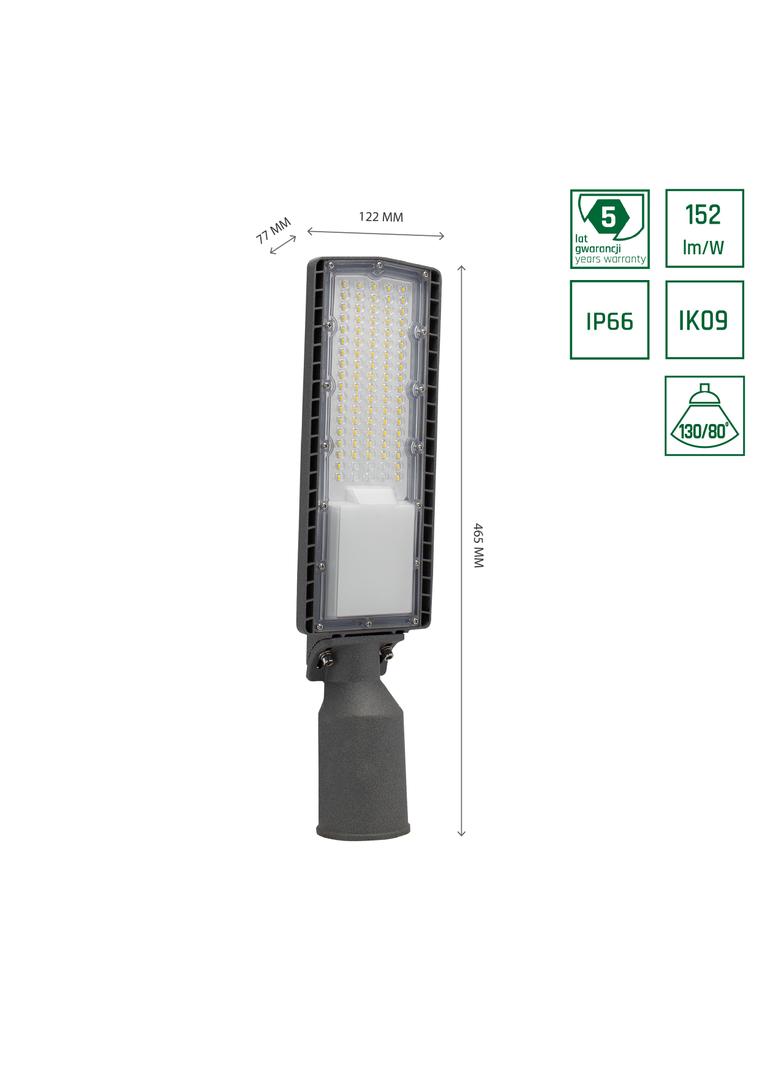 STREETOS OPRAWA ULICZNA 50W NW 230V 130/80st IP66 IK09 456x122x77mm SZARY 5 lat gw.