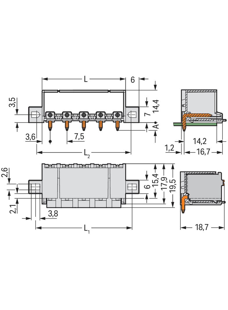 picoMAX wtyk raster 7,5mm 4-bieg. z kątowymi pinami i uchwytami /100szt./ WAGO