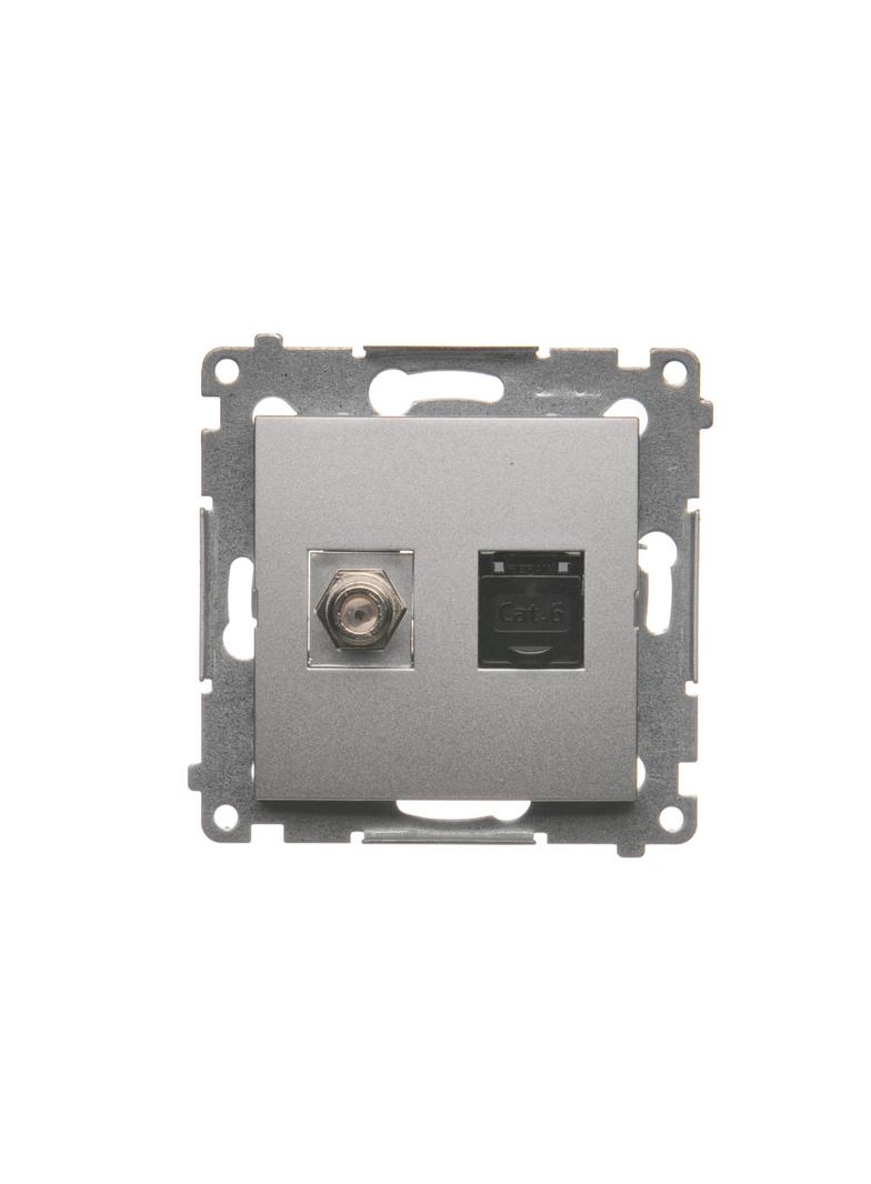 Simon 54 Gniazdo antenowe typu +RJ45 kat.6 srebrny mat