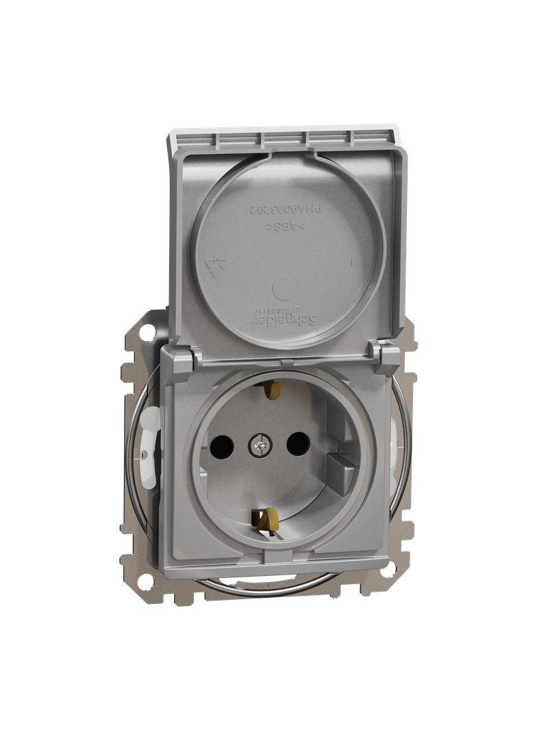 Sedna Design & Elements Gniazdo schuko z przesłonami IP44 srebrne aluminium SDD213023 Schneider