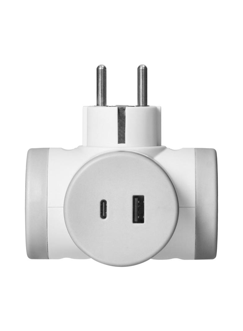 Rozgałęźnik elektryczny 2 gniazda USB + USB-C szybkie ładowanie