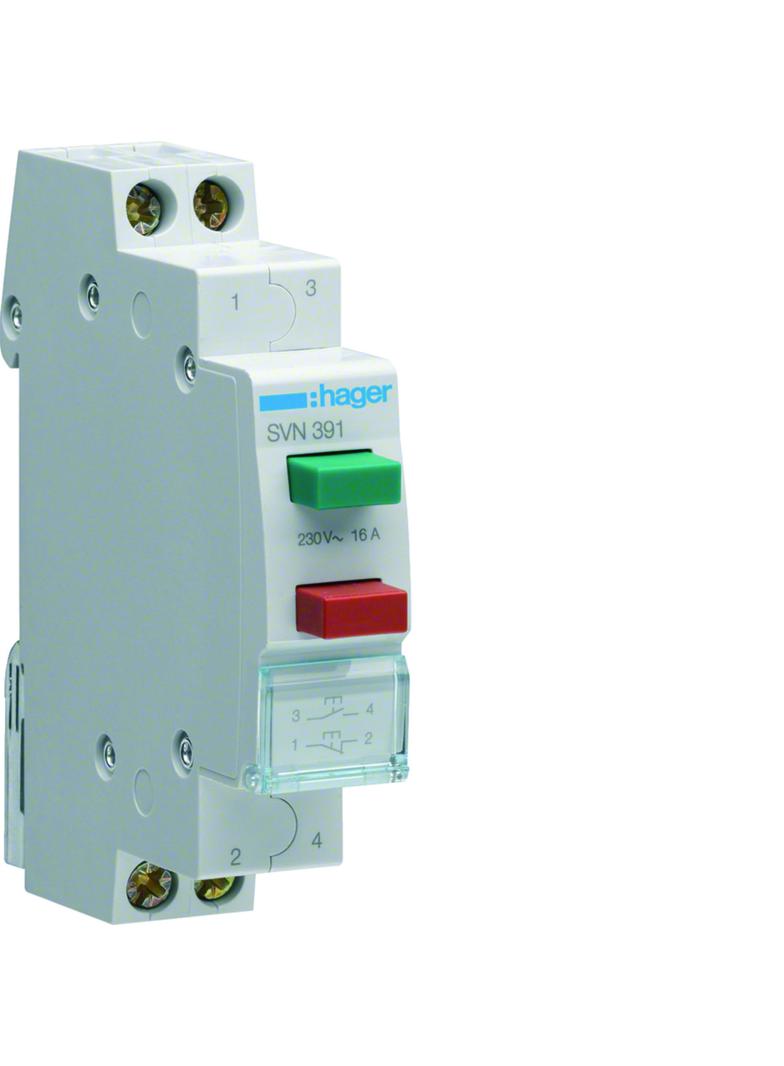 Przycisk sterowniczy 2x 1NO+NC zielony i czerwony Ith=16A 230VAC SVN391 HAGER